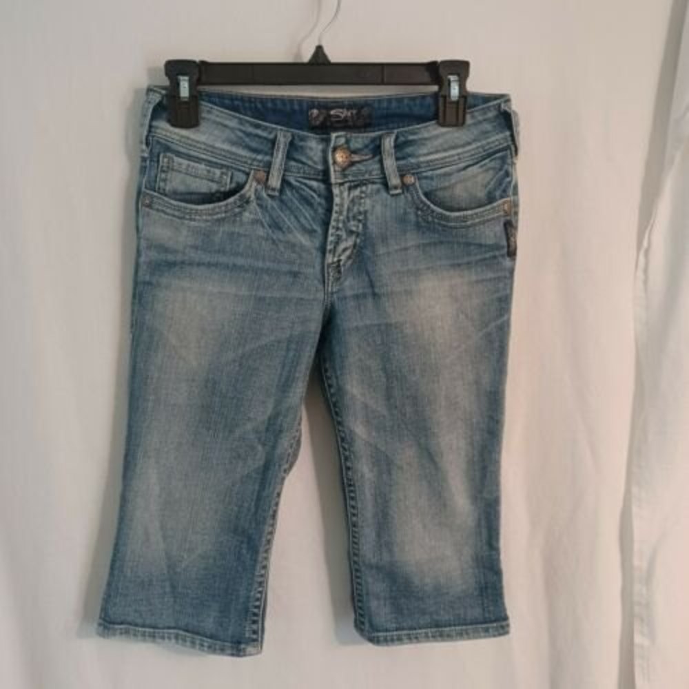 Silver Jeans Suki Bermuda Blue Embroidered Western 28 Inch Waist Size 26x14